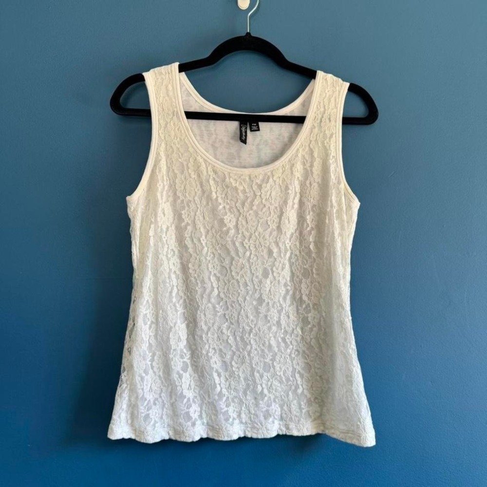 Y2K Relativity Lace Tank Top Women's Size Medium Petite White Classic Retro